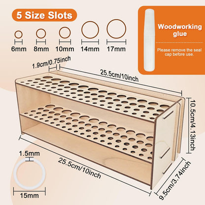 Wooden Paint Brush Holder with Glue 67 Hole and Large Tool Compartment Paint Brush Organizer Desk Paintbrush Holder Stand Wood Paintbrush Rack