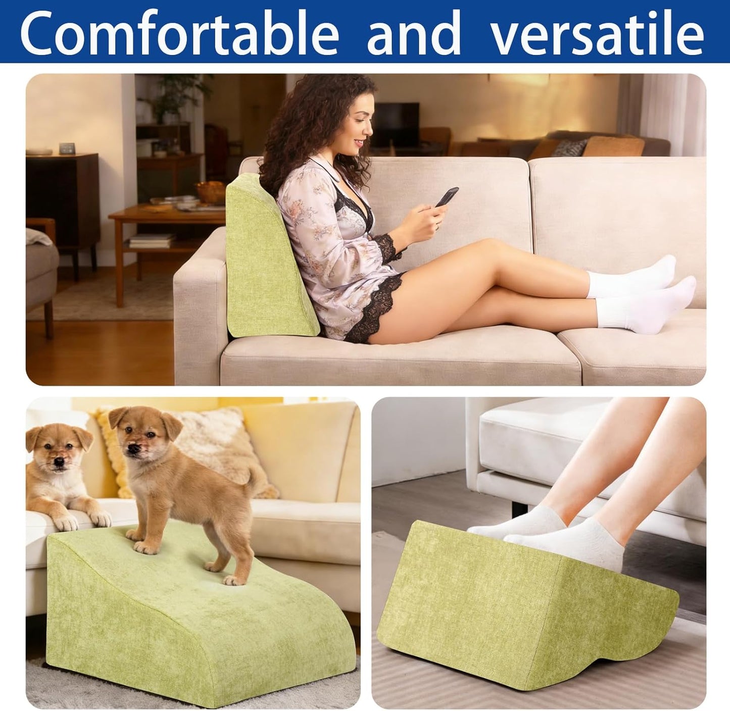 Foot Rest for Under Desk at Work, Ergonomic Under Desk Footrest with Washable Cover for Office, Home & Gaming Leg Elevation Pillow Blue