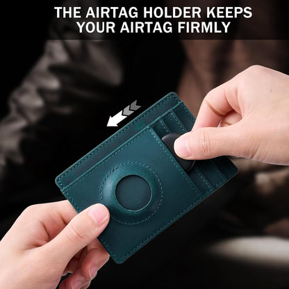 Wallet with Airtag Holder Genuine Leather Wallets Slim Minimalist Card Holder RFID Blocking Card Wallet Compatible with AirTag