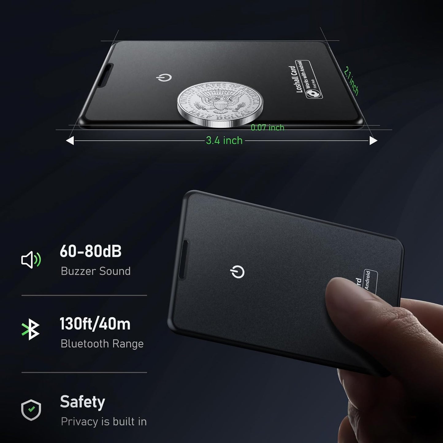 Wallet Tracker Card for Android UNASTUD Wallet Finder Work with Google Find Hub GPS Smart Tracking Card Tracker 1.8mm Thickness, IP68 Waterproof, 1-Year Battery Life for Wallet,Bag,Purse, Passport,etc