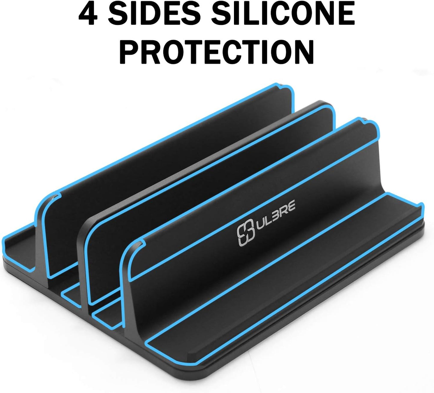 Vertical Laptop Stand Aluminum Heavy Duty, 4 Slots Double Adjustable MacBook Stands Laptop Holder Compatible w' All iPad Surface Dell Samsung HP Chromebook Upto 17.5' - Gray