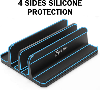 Vertical Laptop Stand Aluminum Heavy Duty, 4 Slots Double Adjustable MacBook Stands Laptop Holder Compatible w' All iPad Surface Dell Samsung HP Chromebook Upto 17.5' - Gray