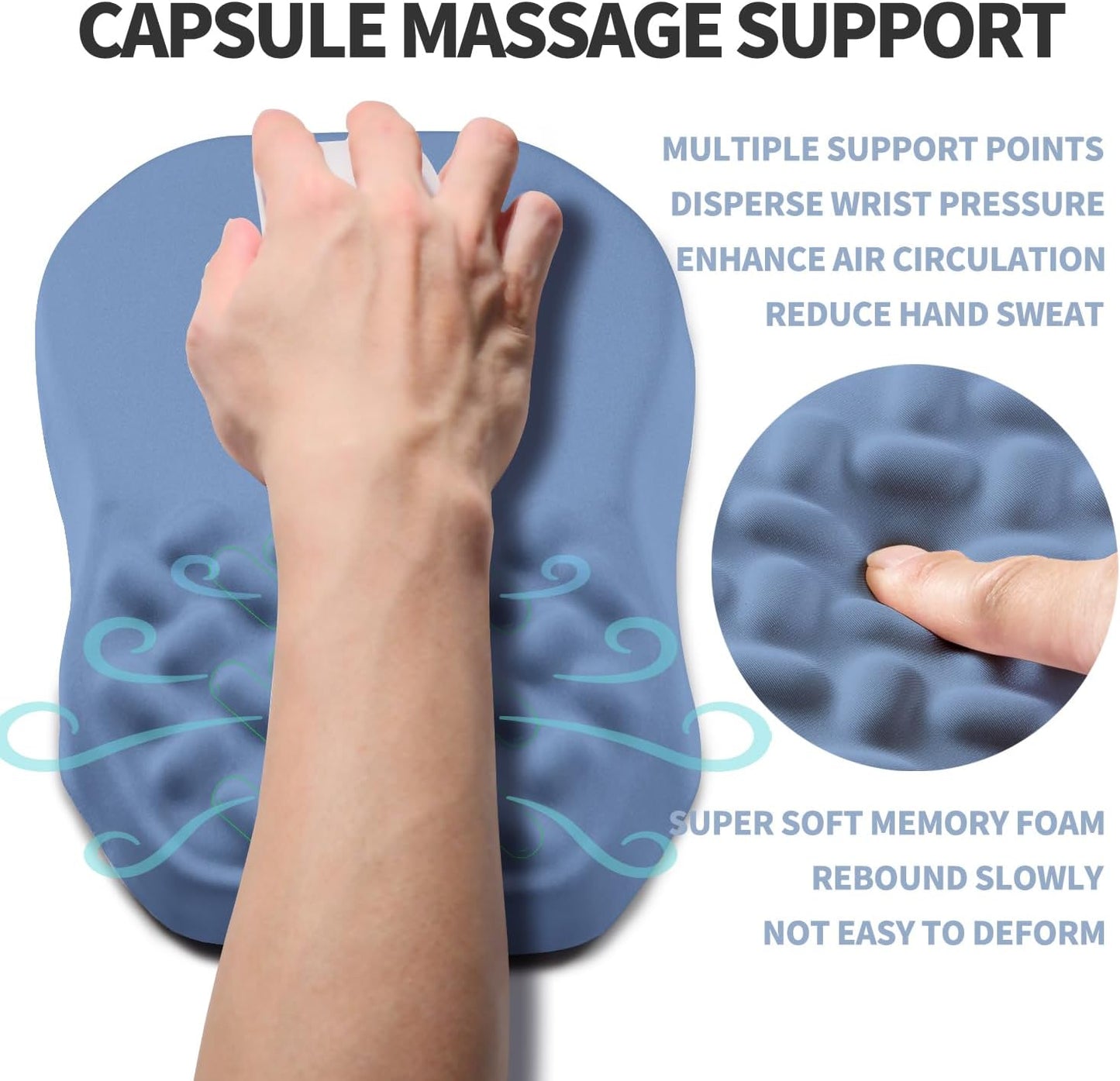Ergonomic Raised Mouse Pad Wrist Support with Bilateral Slope Memory Foam Mousepad for Wrist Rest and Carpal Tunnel Pain Relief 11.8x7.9〃 Black