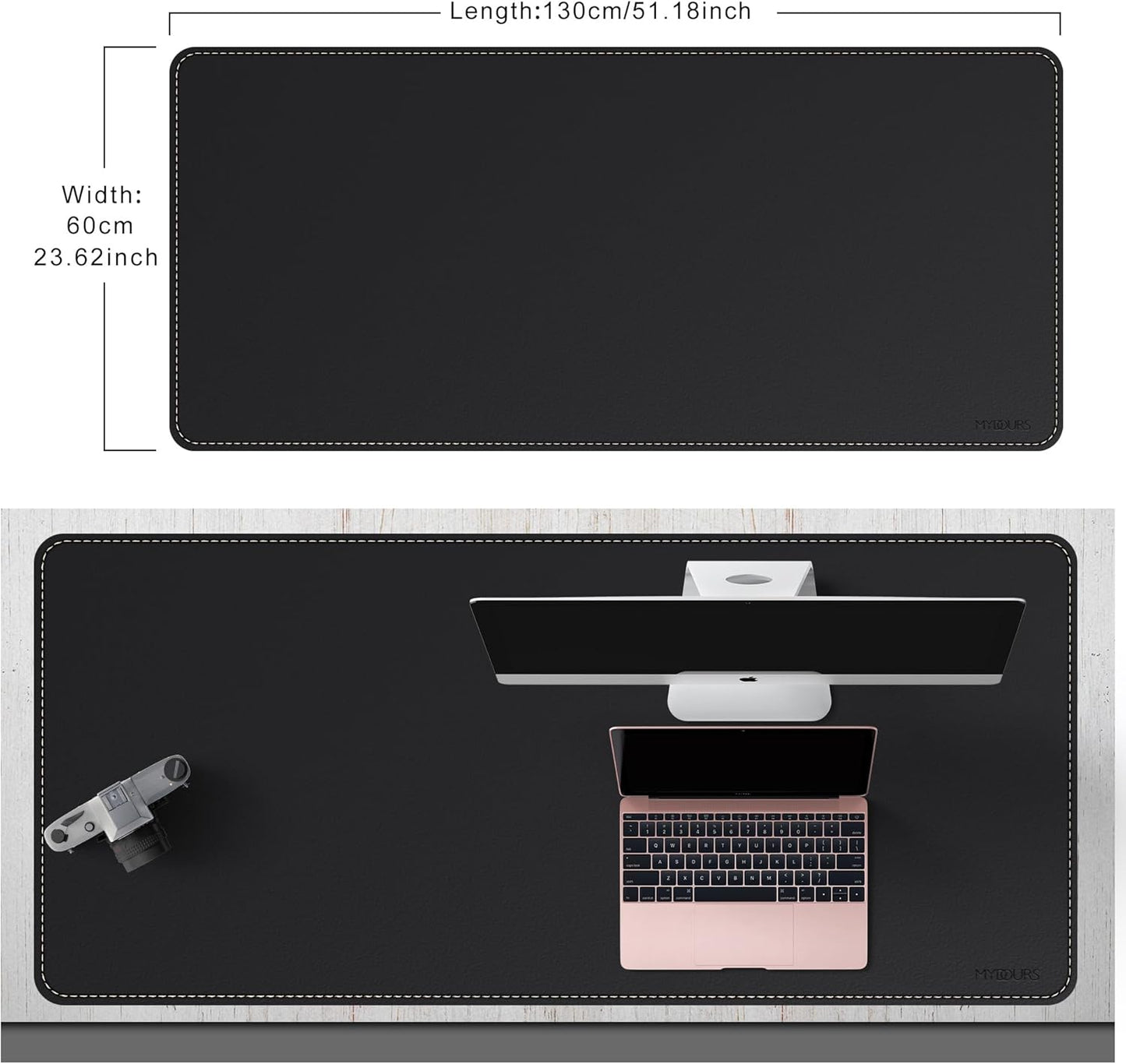 Mydours 40" x 20" Extra Large Desk Mat, PU Leather & Cork Desk Pad, Large XXL Desk Mouse Pad for Workstation, Office, Home, Computer Desk Mat with Keyboard & Mouse (Black)