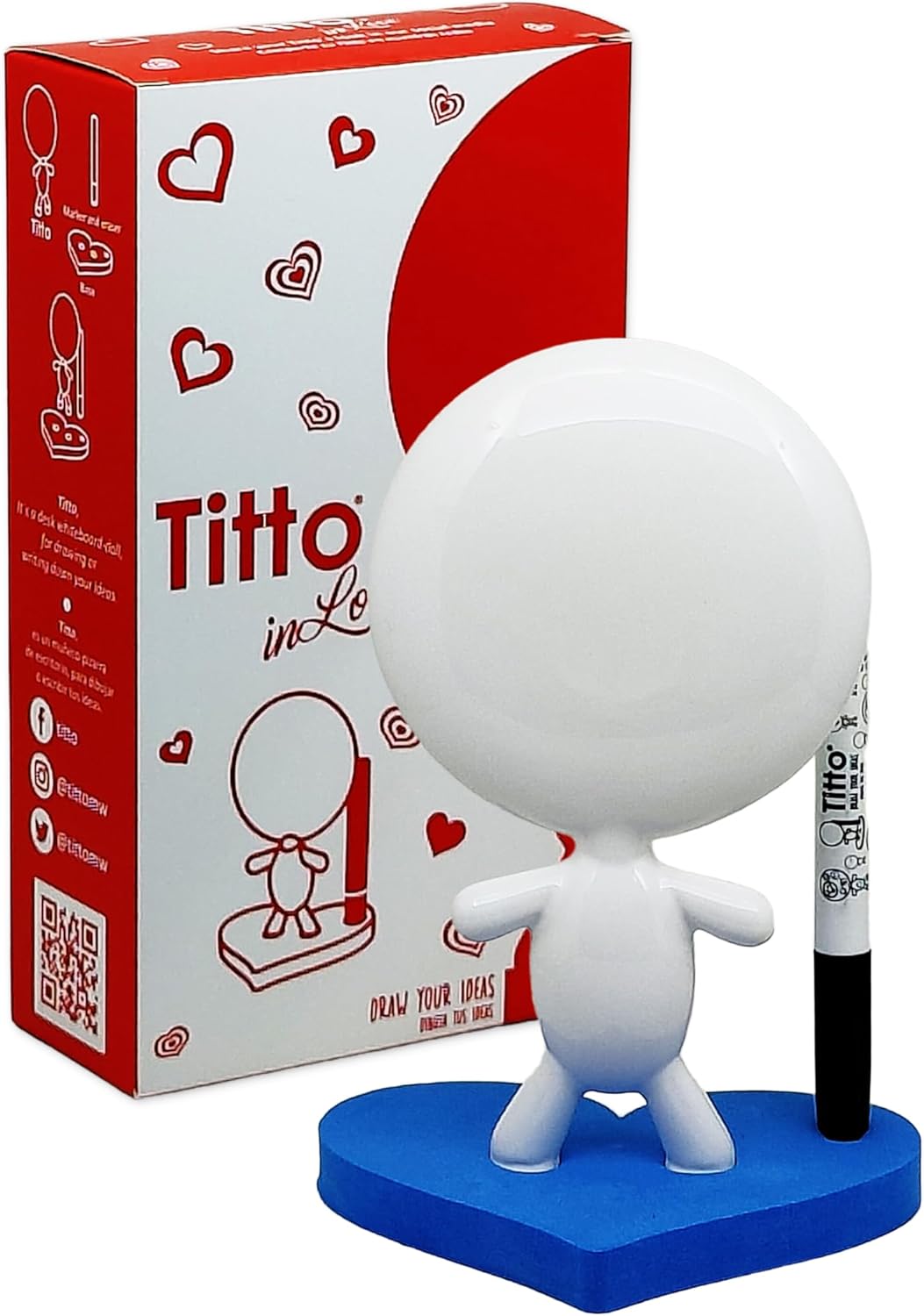 Dry Erase Board - TITTO in Love, Draw Your Ideas - Ceramic Doll - Black Office Design Desk - Coworkers Office Home Gift (Black)