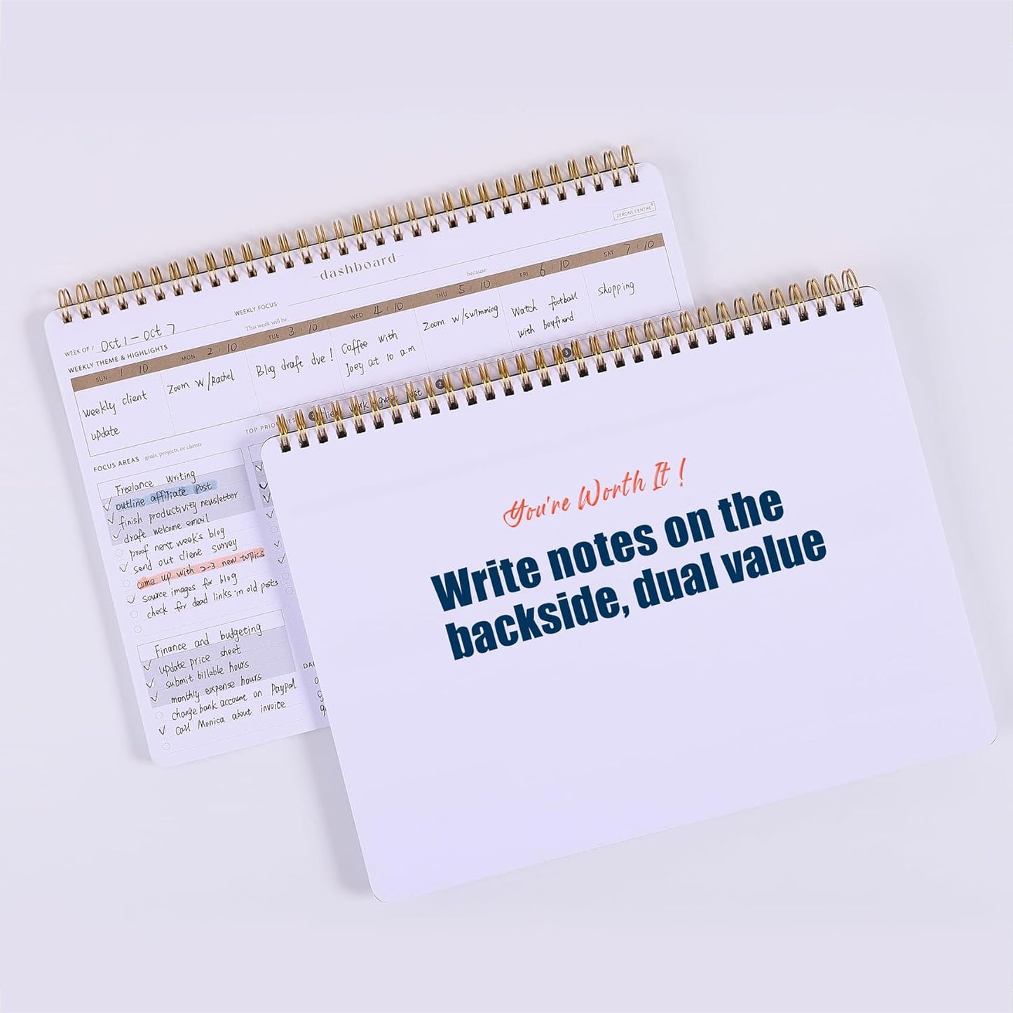 ZERONE CENTRE Productivity Weekly Planner - 54 Sheets Dashboard Spiral Deskpad Has 6 Focus Areas to List Tasks for Goals, Projects, Clients, Academic, or Shopping-Organize Your Daily Work Efficiently