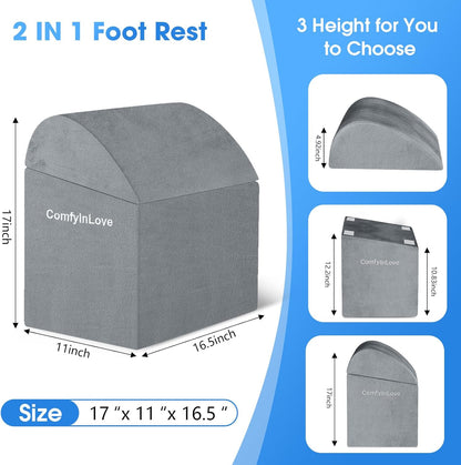 Foot Rest for Under Desk at Work - Non-Slip Foot Stool with 3 Adjustable Heights, Ergonomic Under Desk Footrest with Washable Cover for Leg Elevation, Desk, Home, Office, Car (Dark Grey)