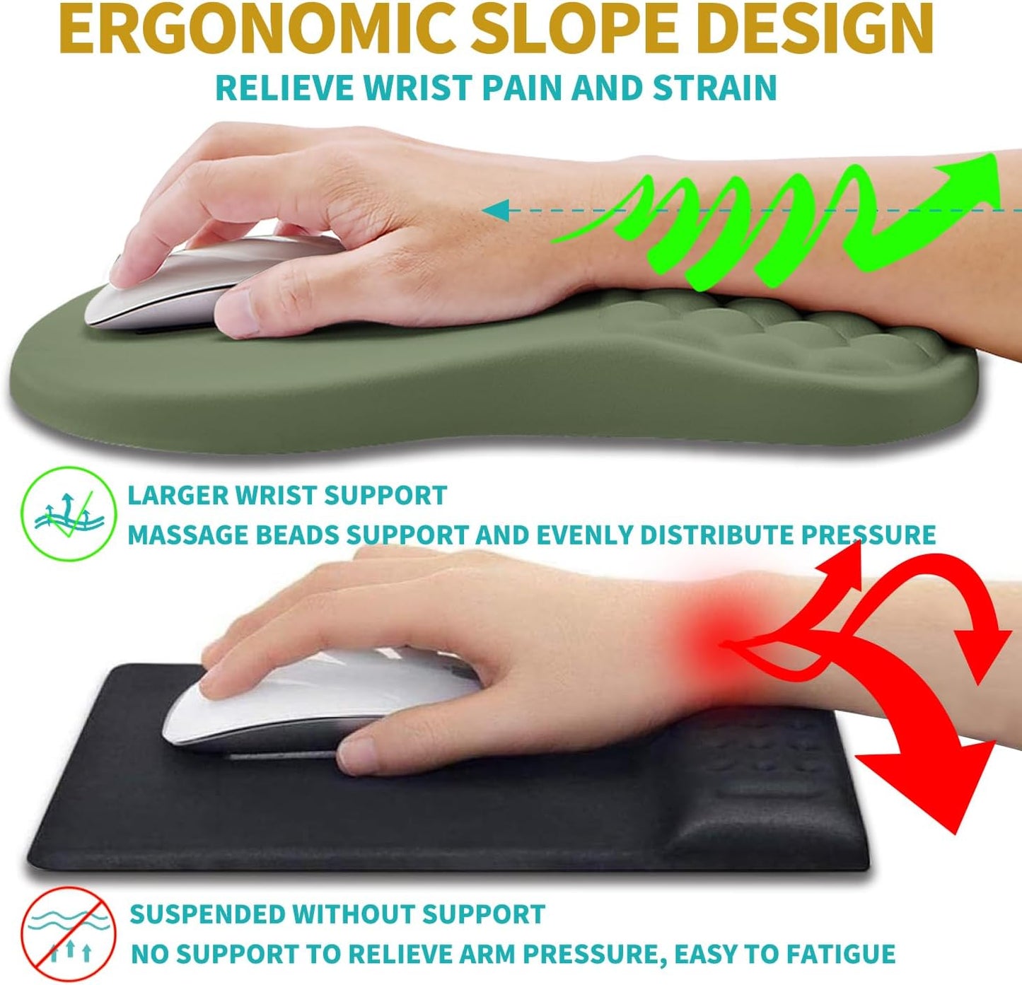 Hokafenle 2 in 1 Ergonomic Mouse Pad Wrist Support & Wrist Rest for Computer Keyboard Set, with Relieve Carpal Tunnel Pain Massage Bulge and Full Memory Gel Design (2In1 Set, Black)