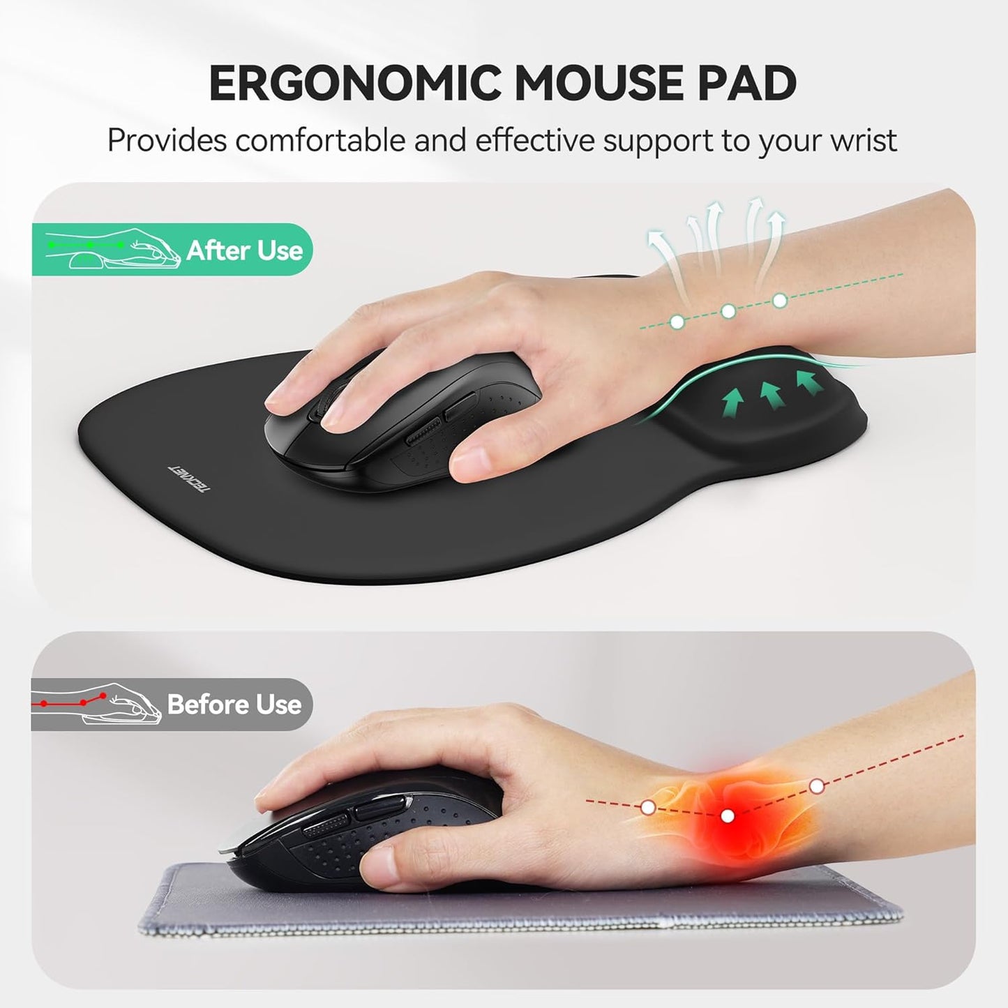TECKNET Gel Mouse Pad with Wrist Rest, Ergonomic Office Mousepad with Wrist Support - Non-Slip & Smooth Surface Comfortable Desk Accessories Mat for Office, Gaming and Study - Gradient