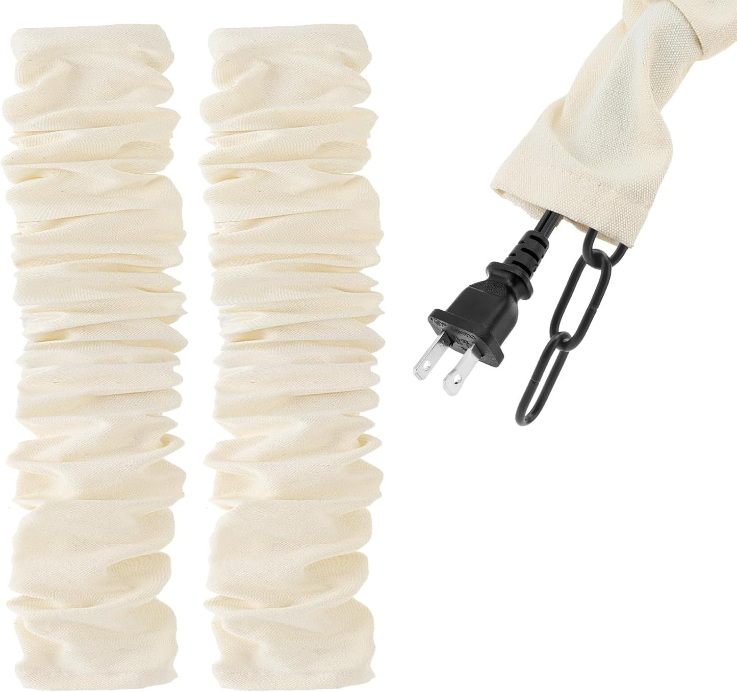 RTNLIT 4 Feet Fabric Cord Cover, Chandelier Chain Cable Sleeve for Lighting Wires, Swing Chains Decorative, Cables Management & Hider (Beige, Pack of 2)