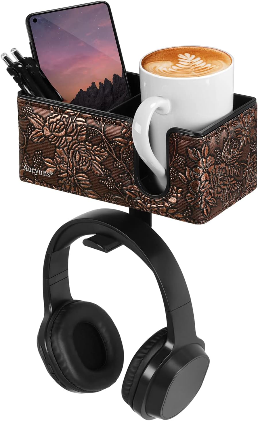 Desk Cup Holder Clip on Pen Holder Headphone Hanger Headset Stand Rotatable Clamp Hook Under Desk (Black)