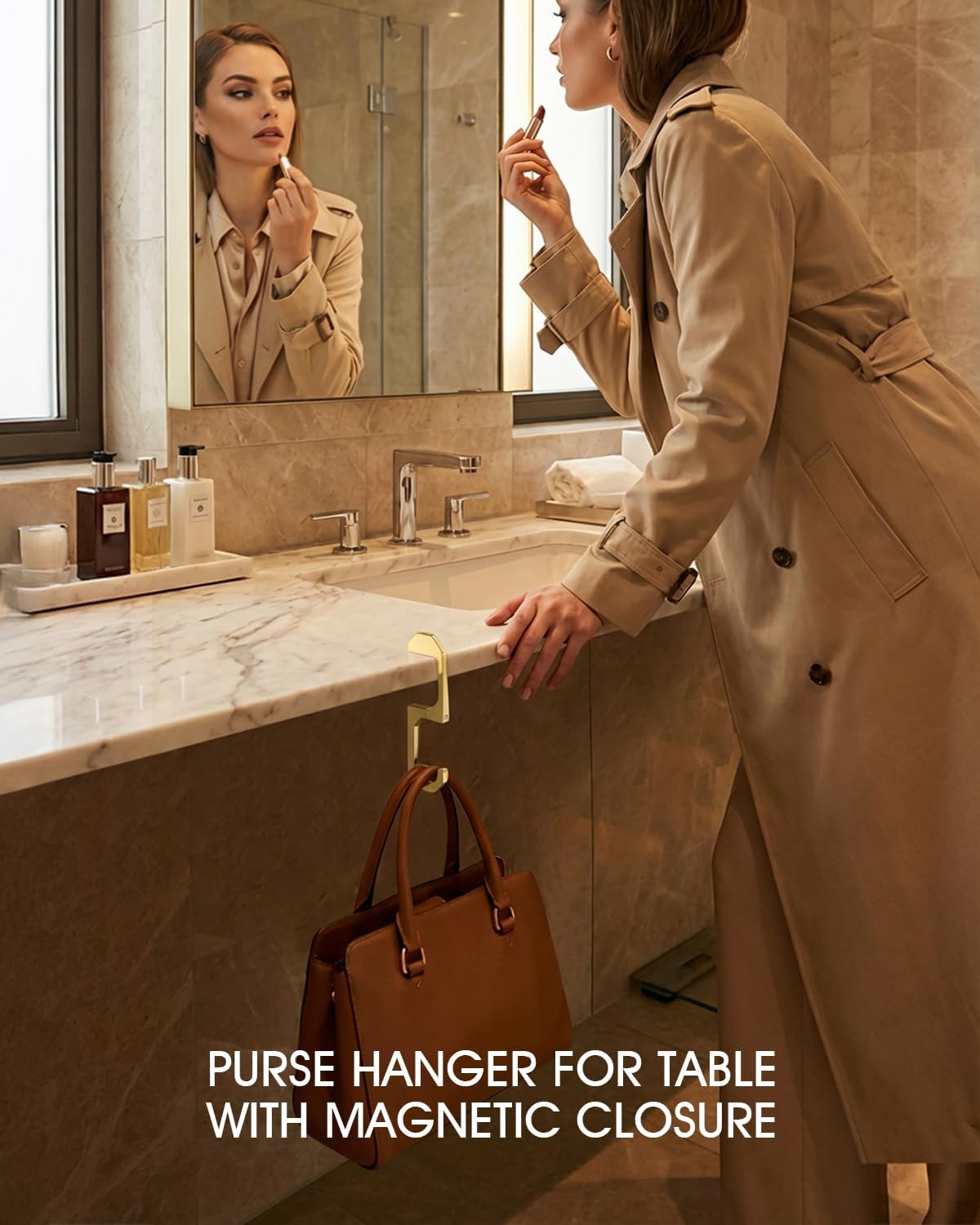 Purse Hook for Table - Portable Purse Hanger for Table with Magnetic Closure, Compact Bag Hook for Handbags, Totes & Backpacks, Stylish Stocking Stuffer Christmas Gift (Gold)