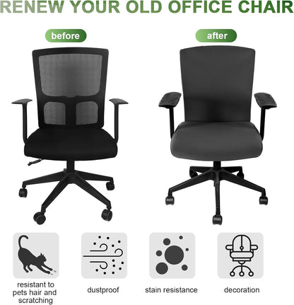 Tallew 4 Pcs Office Chair Covers Set Computer Universal Protective Stretchable Chair Seat Covers Desk Armrest Cover Pads Office Cushion Backrest for Rotating(Regular,Black)