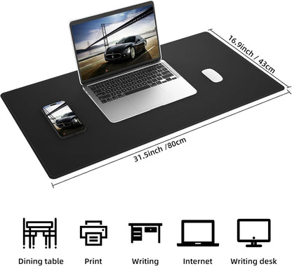 AFIING Large Desk Mat 47" x 17", Dual-Sided Natural Cork & PU Leather Desk Pad, Non-Slip Waterproof Mouse Pad for Office, Home & Gaming, Black