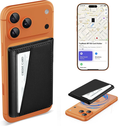 TopMade for Magsafe Wallet, Works with Apple Find My, Strongest Magnetic Wallet for iPhone 17/16/15/14/13/12 Series, Leather Magnetic Card Holder with Tracker, 7 Cards Holder, RFID Blocking, Black