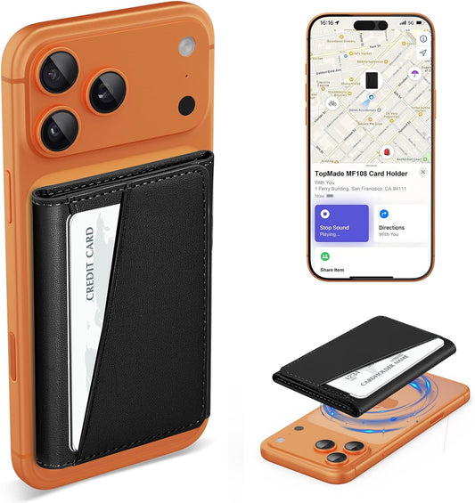 TopMade for Magsafe Wallet, Works with Apple Find My, Strongest Magnetic Wallet for iPhone 17/16/15/14/13/12 Series, Leather Magnetic Card Holder with Tracker, 7 Cards Holder, RFID Blocking, Black