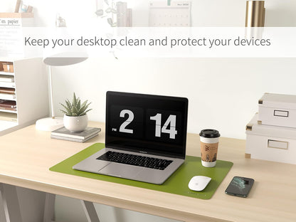 RENMTURE Dual-Sided Mouse Pad, Natural Cork & PU Leather Large Desk Pad for Office and Home Work, Desk Protector Non-Slip, Waterproof, Easy Clean (Olive Green, 32"x16")