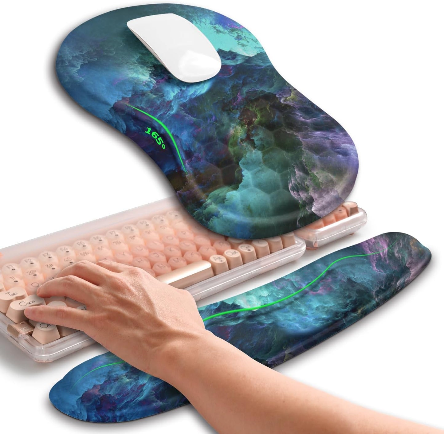 Hokafenle 2in1 Combination, Wave Keyboard Wrist Rest and Ergonomic Curvature Mouse Pad Wrist Support for Relieve Wrist Pain, Filled with Soft Cushion Memory Foam, Black