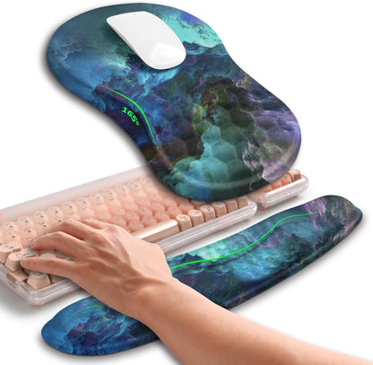 Hokafenle 2in1 Combination, Wave Keyboard Wrist Rest and Ergonomic Curvature Mouse Pad Wrist Support for Relieve Wrist Pain, Filled with Soft Cushion Memory Foam, Black
