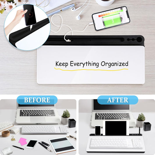 DOLLAR BOSS Glass Desk Whiteboard with Storage, Black and White & Monitor Memo Boards for Computers 2PCS
