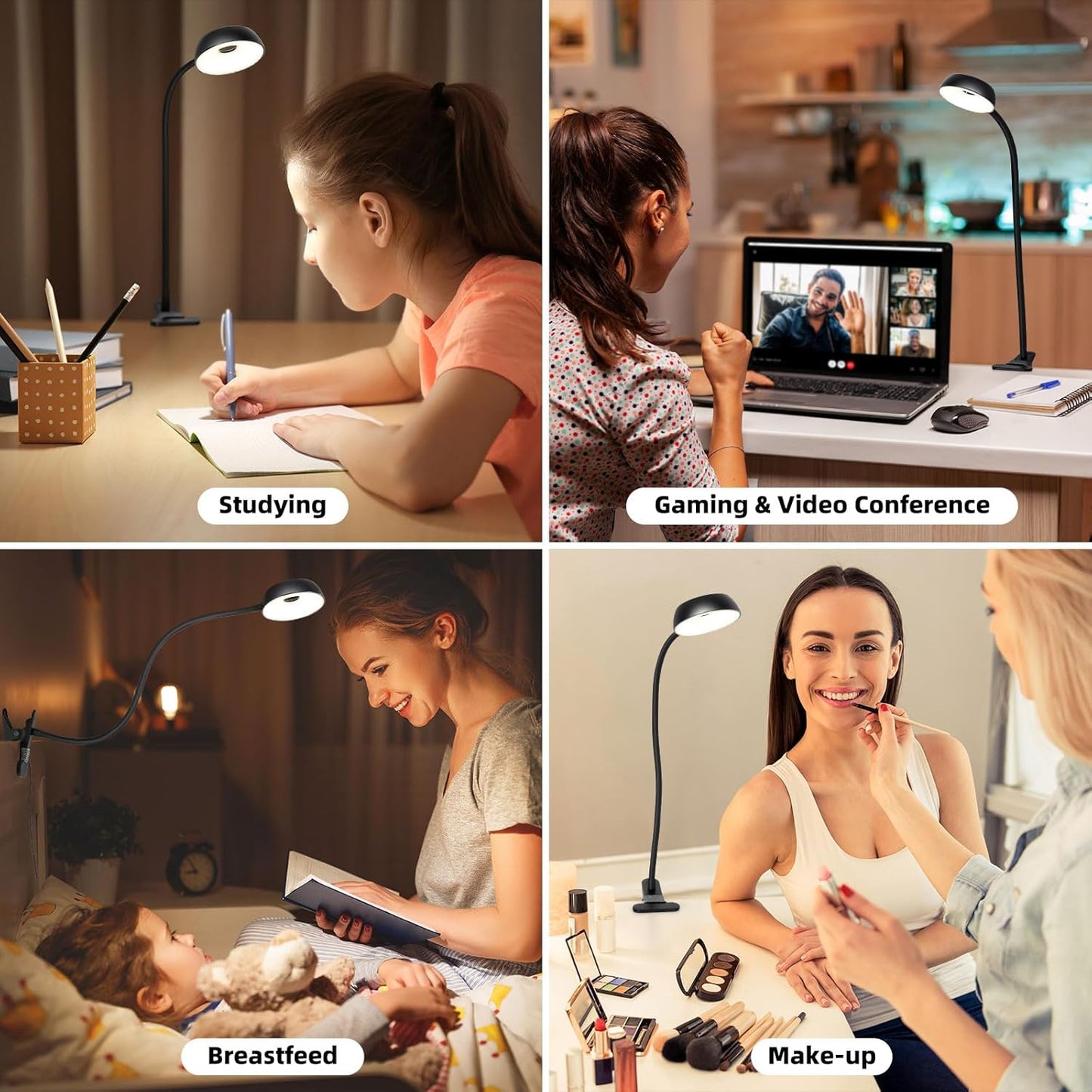 LiFMIRA Reading Light for Beds Headboards, Clip on Light LED Reading Book Light with Clamp Eye-Friendly Desk Lamp 3 Color Modes & 10 Brightness Flexible Reading Lights for Books in Bed Bedside Black