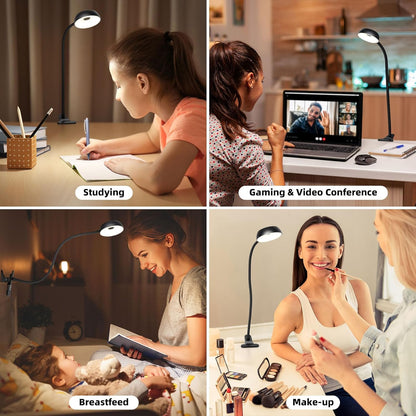 LiFMIRA Reading Light for Beds Headboards, Clip on Light LED Reading Book Light with Clamp Eye-Friendly Desk Lamp 3 Color Modes & 10 Brightness Flexible Reading Lights for Books in Bed Bedside Black