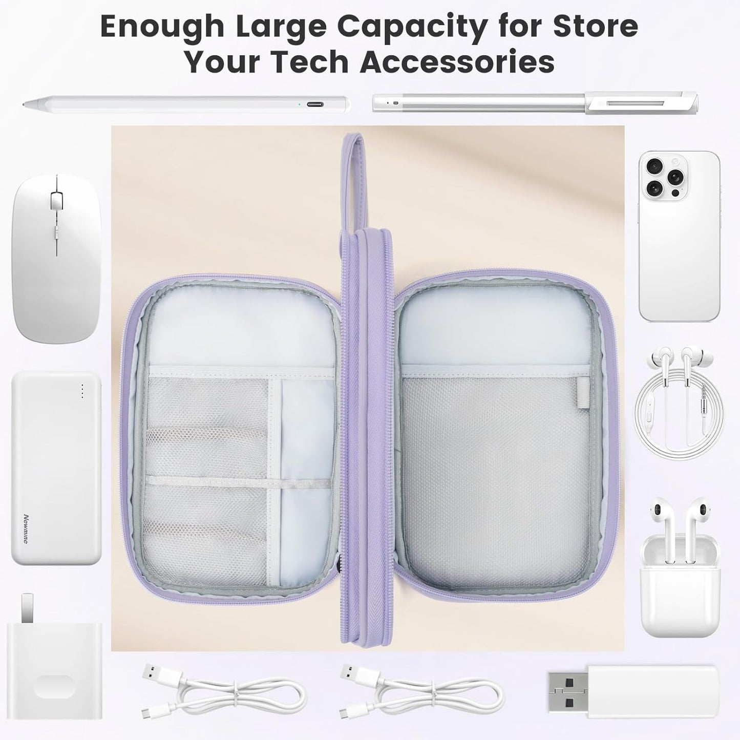 Skycase Tech Pouch - Lightweight Electronics Organizer Travel Case - Double Layers Cable Organizer - All-in-One Storage Bag for Charger, Cord, Phone, Flash Drive, Essentials - XL