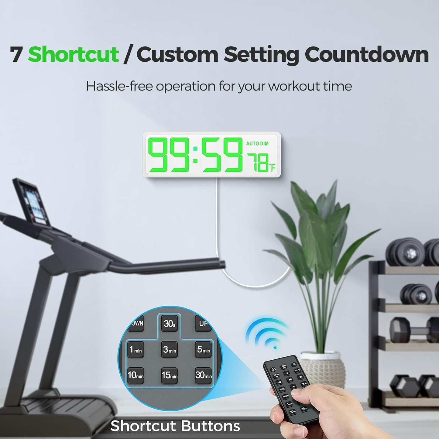 REACHER 16.5" Large Digital Wall Timer Clock with Countdown Timer, Auto Dimmer, Temperature, Remote Control, LED Wall Clock for Teacher, Classroom, Office, Home Decor, Kitchen, Gym, Living Room