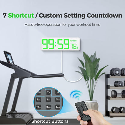 REACHER 16.5" Large Digital Wall Timer Clock with Countdown Timer, Auto Dimmer, Temperature, Remote Control, LED Wall Clock for Teacher, Classroom, Office, Home Decor, Kitchen, Gym, Living Room