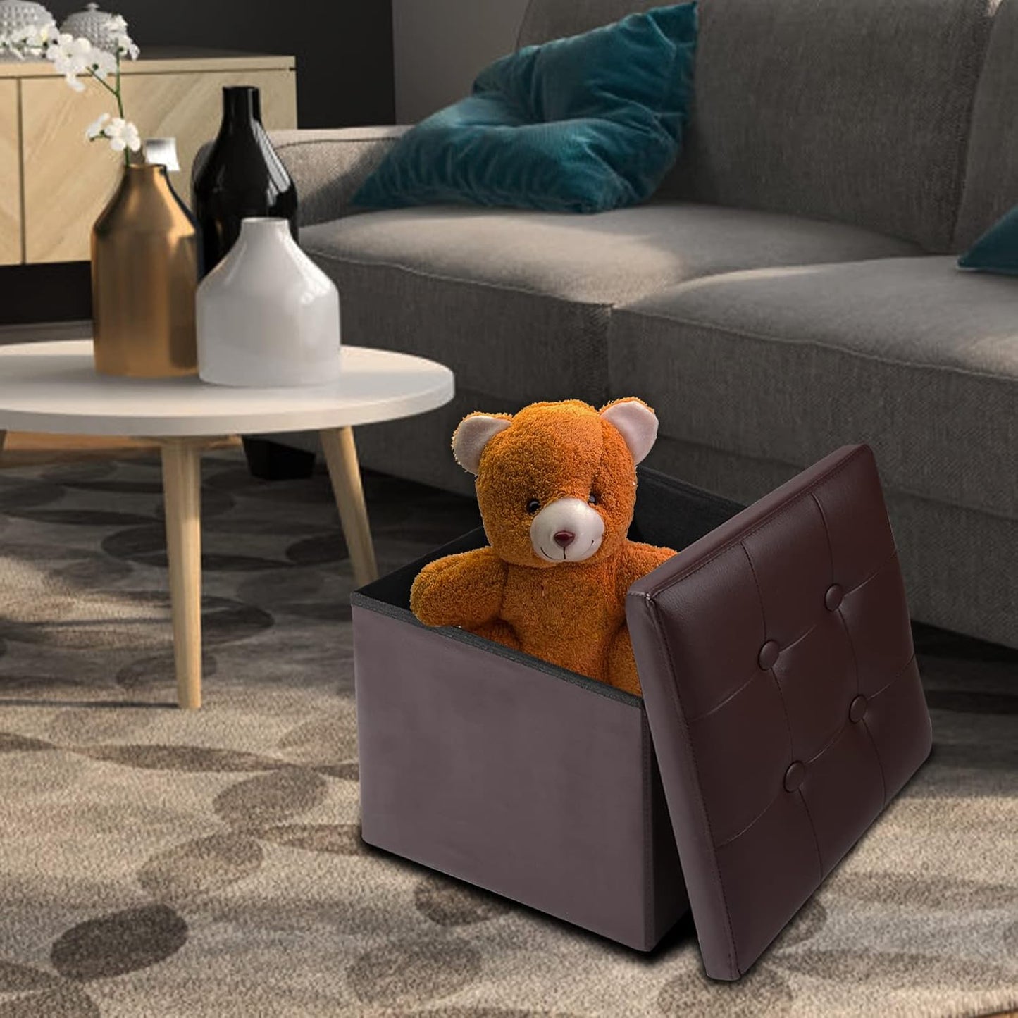 ALASDO Storage Ottoman Footrest Stool Small Ottoman with Storage Foldable Ottomans Foot Rest Footstool Bench for Living Room 17x13x13inches Grey