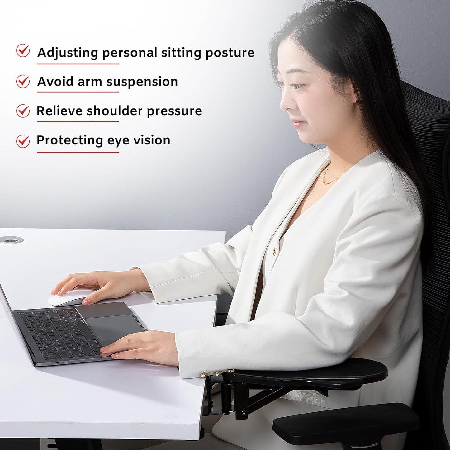 Computer Arm Rest for Desk, 180° Adjustable Rotating Desk Extender Tray, 90° Foldable Elbow Arm Support, Ergonomic Desk Arm Wrist Rest Shelf for Home and Office
