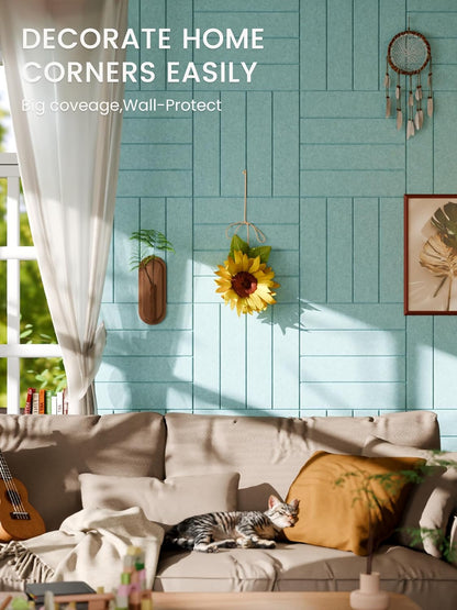 Bumusty Large Cork Board Alternative-48 x 36" Felt Bulletin Board Tiles, with 30 Pushpins, 70 Adhesive Tabs, Bold-Stripe 12-Pack, Cork Boards for Office Push Pin Board Felt Board-Carbon Blue