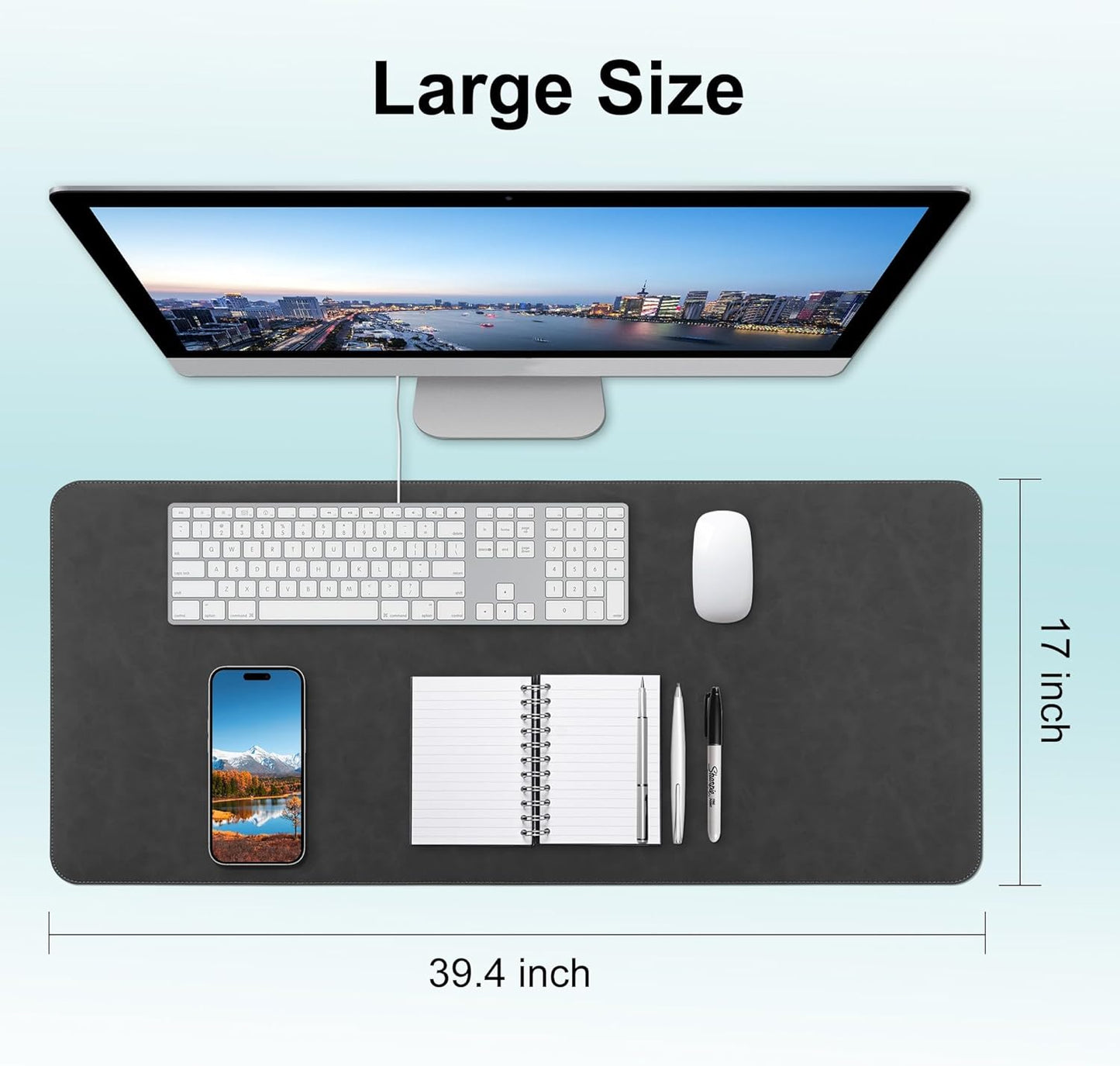Leather Desk Pad Protector, Office Desk Mat, Large Laptop Mouse Pad, PU Non-Slip Desk Blotter, Waterproof Writing Pad, Computer Keyboard Mat for Desktop 39.4 x 17 inch (Brown)