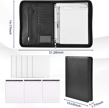 Padfolio Portfolio Folder Binder-Organizer Planner Notebook Zippered Portfolio Padfolio for Women & Men with Document Sleeve,Letter/A4 Size Clipboard,Business Card Holders (Brown Leaf)