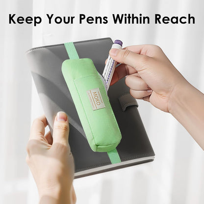 MoKo Pen Holder for Notebook, Pencil Pouch with Adjustable Elastic Band, Slim Portable Zipper Pen Pouch Holder for Planners, Journals, Book, Pink