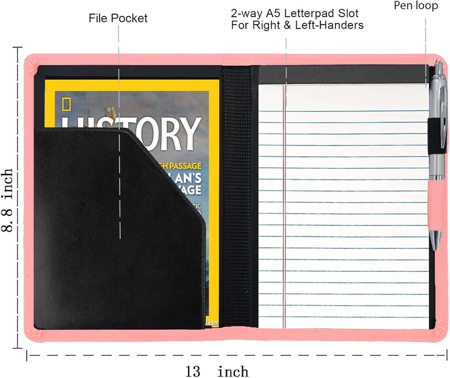 Padfolio/Portfolio Binder, Mini Padfolio Portfolio Binder 5 x 8 Legal Writing Pad, A5 Document Organizer Folder for Men Women, Black