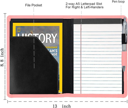 Padfolio/Portfolio Binder, Mini Padfolio Portfolio Binder 5 x 8 Legal Writing Pad, A5 Document Organizer Folder for Men Women, Black