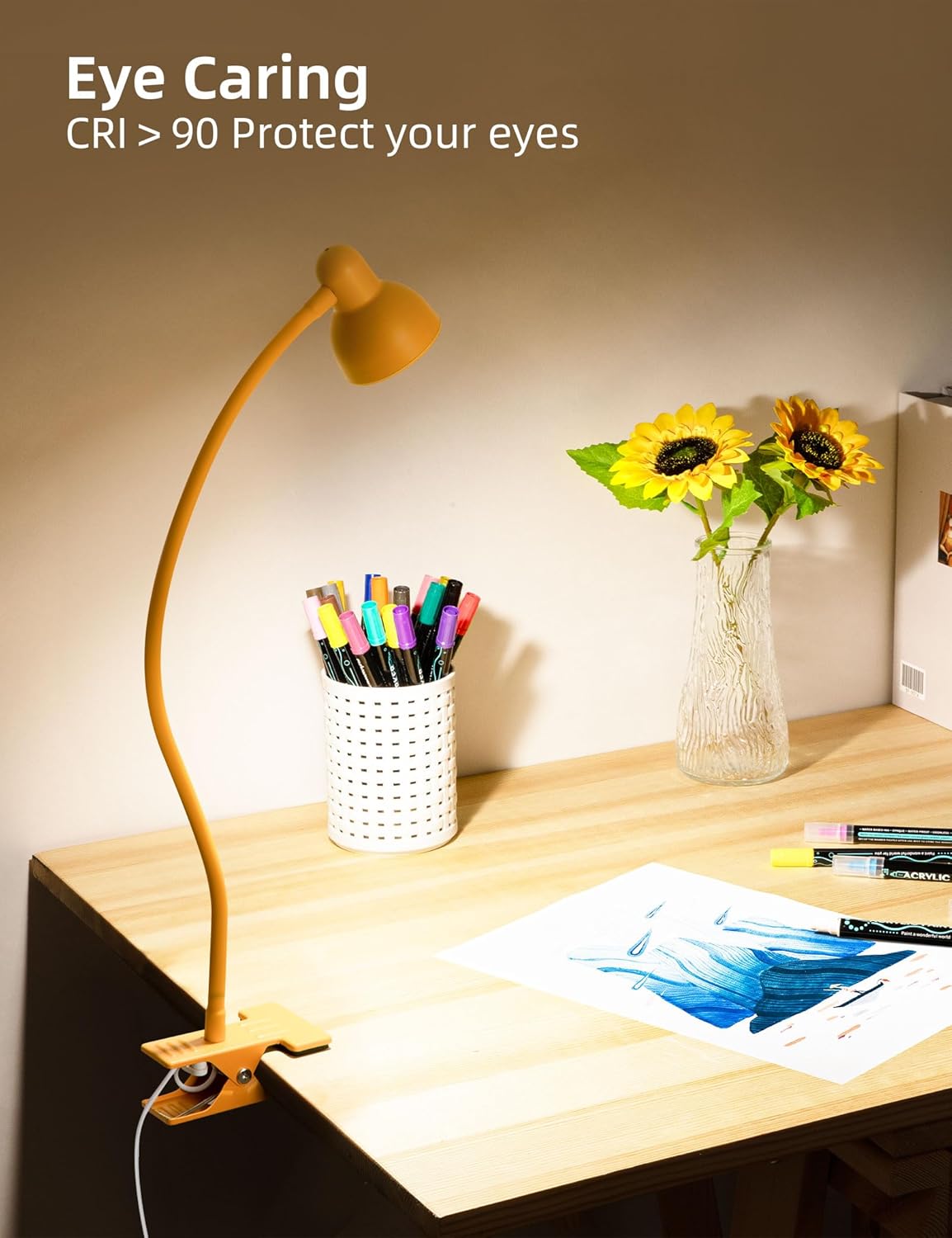 LiFMIRA Clip-on Reading Light - 3 Color Modes, 10 Dimmable Brightness, Eye Care Clamp Desk Lamp with Flexible Gooseneck for Reading in Bed, Desk, Headboard, Computer