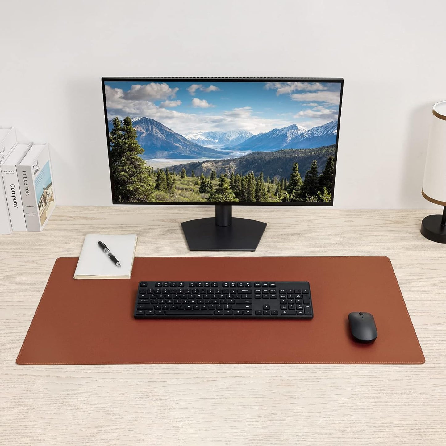 Leather Desk Pad,Wolaile 36x17 inch Large Mouse Pad,Waterproof Non-Slip Writing Desk Blotter,Computer Mat Desktop Protector for Office Home,Black