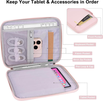 8-9 Inch Tablet Sleeve Bag, Padded Travel Pouch for Galaxy Tab A9 8.7/Tab A 8.4/Fire HD 8, Portfolio Style with Mesh Pocket and Compartments for Accessories (PU-Gray9)