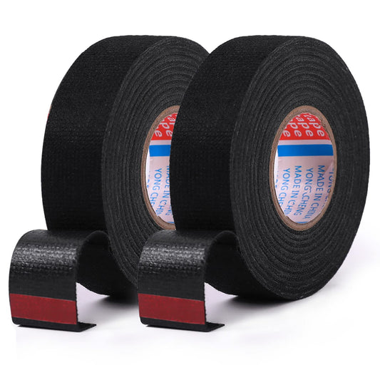 HSTECH 2 Rolls Wire Loom Harness Tape, Speaker Wiring Harness Cloth Tape, Black Adhesive Fabric Tape, for Automobile Electrical Wire harnessing Noise Dampening Heat Proof （15mm X 15m）