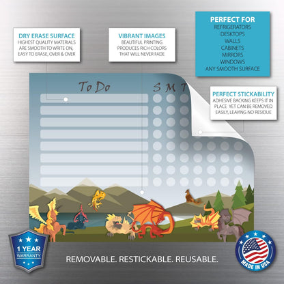 Dry Erase Whiteboard Task & Habit Tracker | Removable and Restickable Adhesive Decal | Fine-Tip Magnetic Marker Included | 9” x 12”