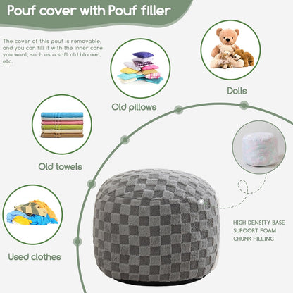 HIGOGOGO Round Stuffed Pouf Ottoman, Corduroy Poufs with Foam Chunk Filling, Furry and Fluffy Pouf Foot Stool Storage Ottoman, 20 X 15 Floor Poufs Foot Rest for Living Room, Dark Grey