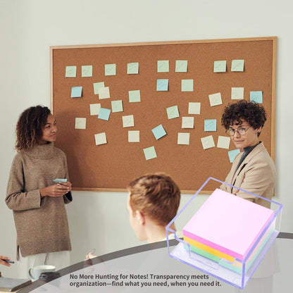 Sticky Notes Holder，Clear Acrylic 3" x 3" Post it Note Holder Dispenser for Desk, Computer Screen, Classroom Office Organizer, Light Blue