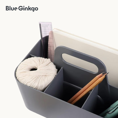 BLUE GINKGO Stackable Organizer Caddy – Korean-Made Portable Tote for Bathroom, Office, Crafts, or School Supplies (Rectangle, White)