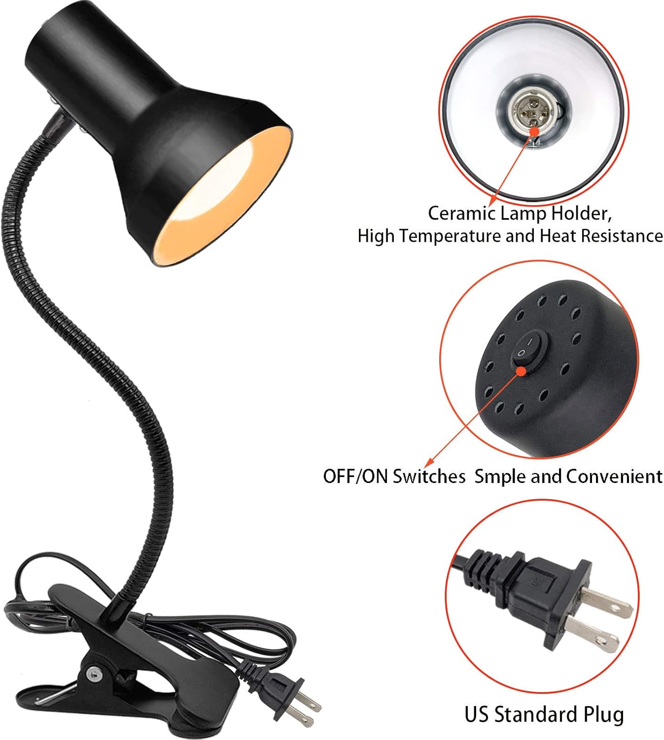 WimiSom Desk Lamp Eye-Caring Table Lamps, 360°Rotation Gooseneck Clip on Lamp, Portable Reading Book Light, Clamp Light Eye-Caring Study Desk Lamps for Bedroom and Office Home Lighting