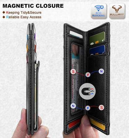 BULLIANT Men Airtag Wallet,Slim Wallet Money Clip Card Holder Magnetic Closure 12 Cards in Front Pocket RFID Blocking