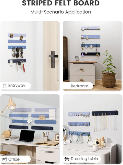 Fluxynara Cork Board Alternative Felt Strip Board 8-Pack 13"x2", Office Pin Board with 50 Push Pins, Adhesive Install for Bedroom Door & Home Office(Linen Dusk)