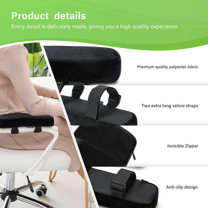 LargeLeaf Extra Thick 2 inches Chair with Memory Foam Armrest Pads 2-Piece Set (Black)