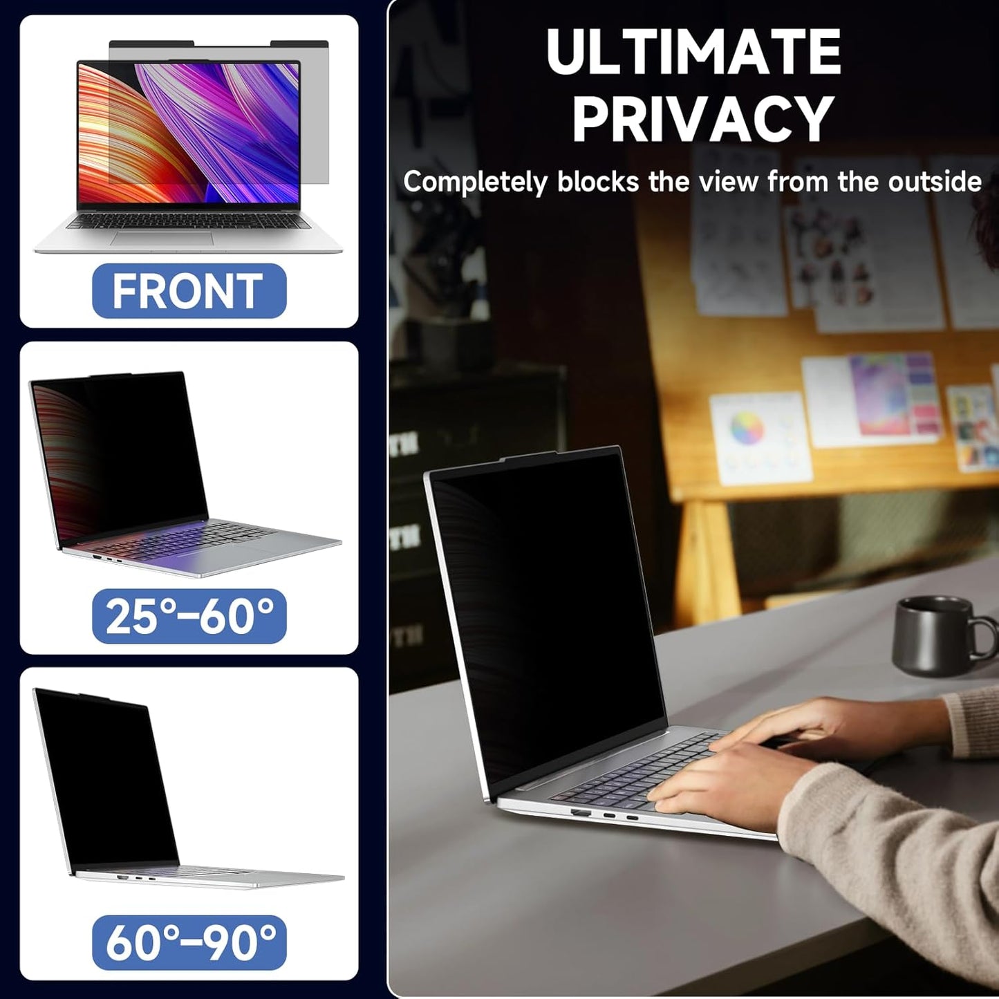 Laptop Privacy Screen 14 Inch 16:9 Aspect Ratio, Laptop Screen Privacy Shield Compatible With Lenovo Hp Dell Acer Asus Thinkpad Envy Xps, Removable Anti Glare Blue Light Computer Filter Protector